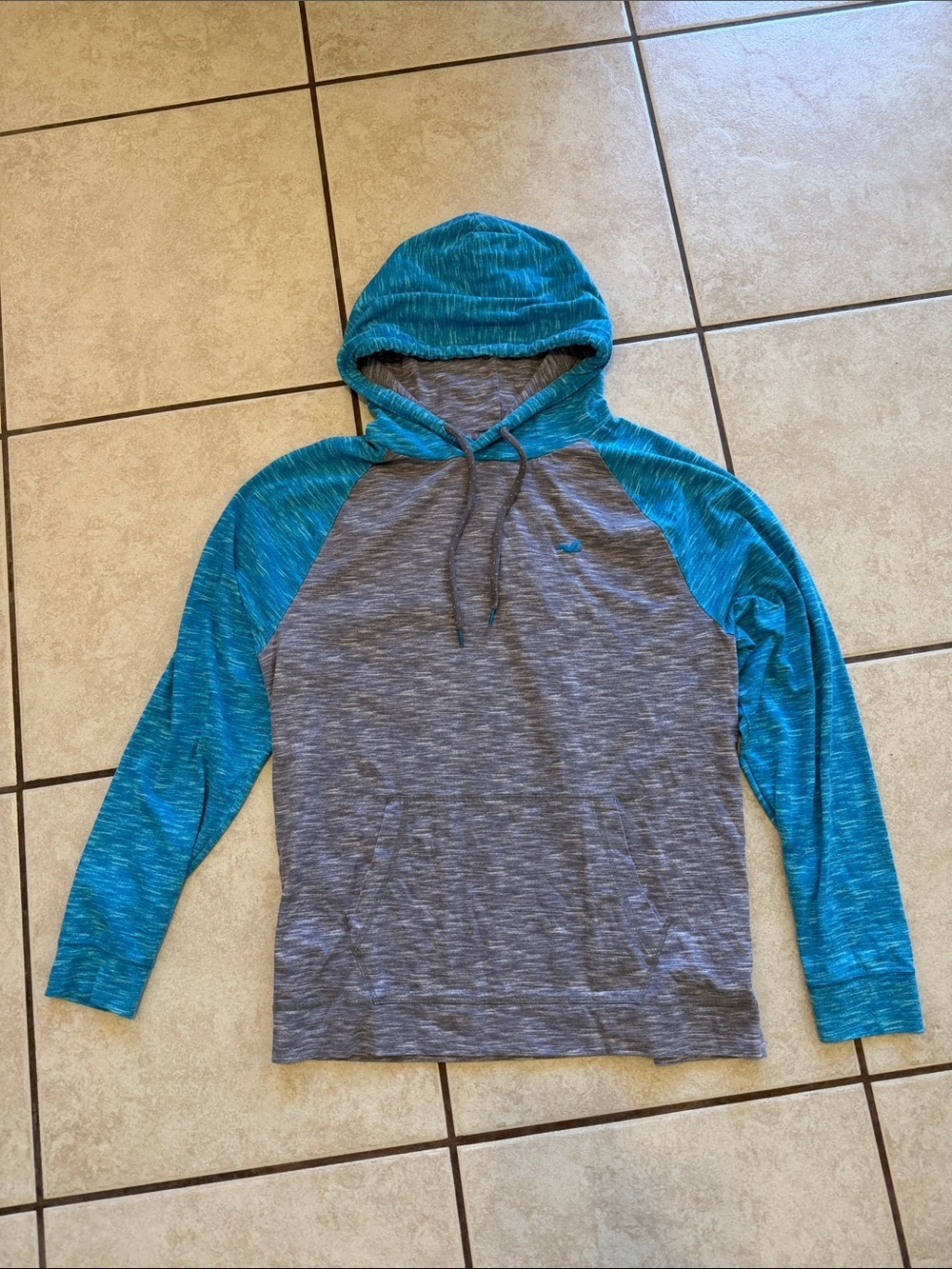 Hollister Teal & Gray Lightweight Hooded Shirt Jacket